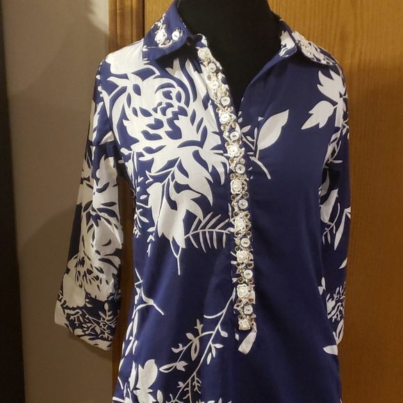 Soft surroundings cotton floral embellished dress - Picture 1 of 9